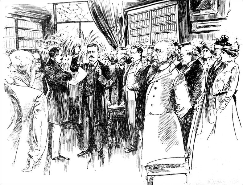 Theodore Roosevelt Inauguration in the Ansley Wilcox House in Buffalo, New York on September 14, 1901. 