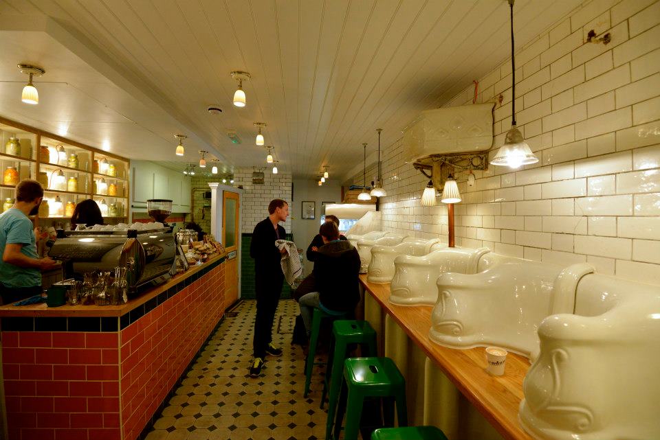 public toilet turned into coffee shop